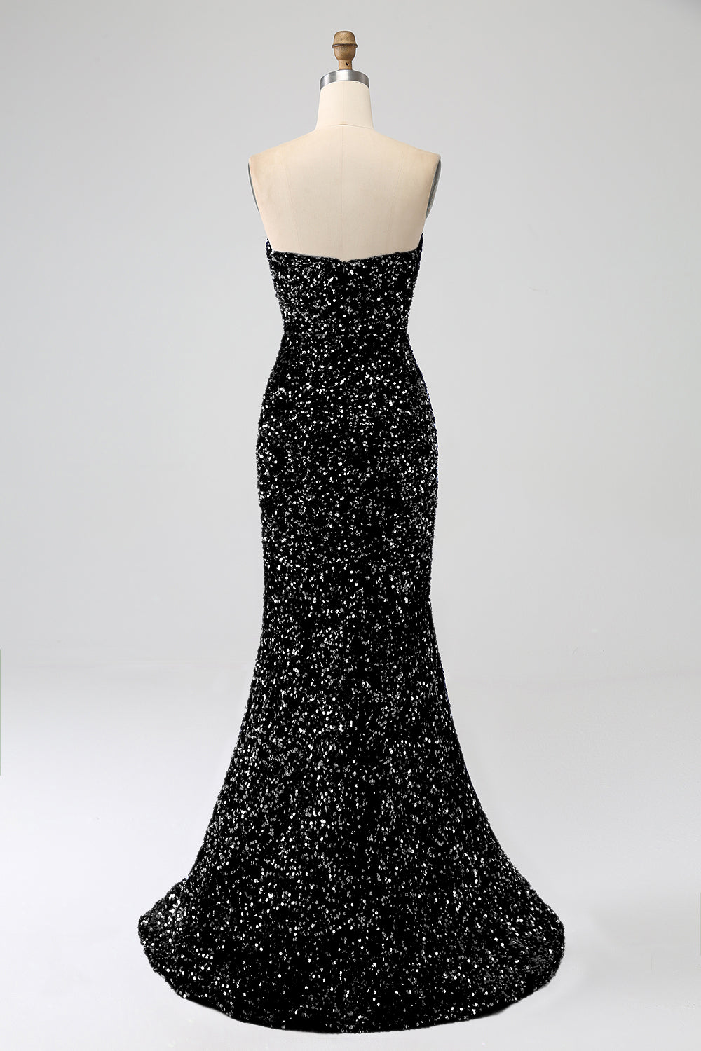 Red Strapless Sequins Long Mermaid Prom Dress With Slit