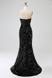 Red Strapless Sequins Long Mermaid Prom Dress With Slit