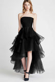 Organza A Line Navy Strapless Tiered Formal Dress