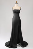 Dark Green Mermaid Spaghetti Straps Satin Prom Dress
