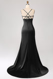 Dark Green Mermaid Spaghetti Straps Satin Prom Dress