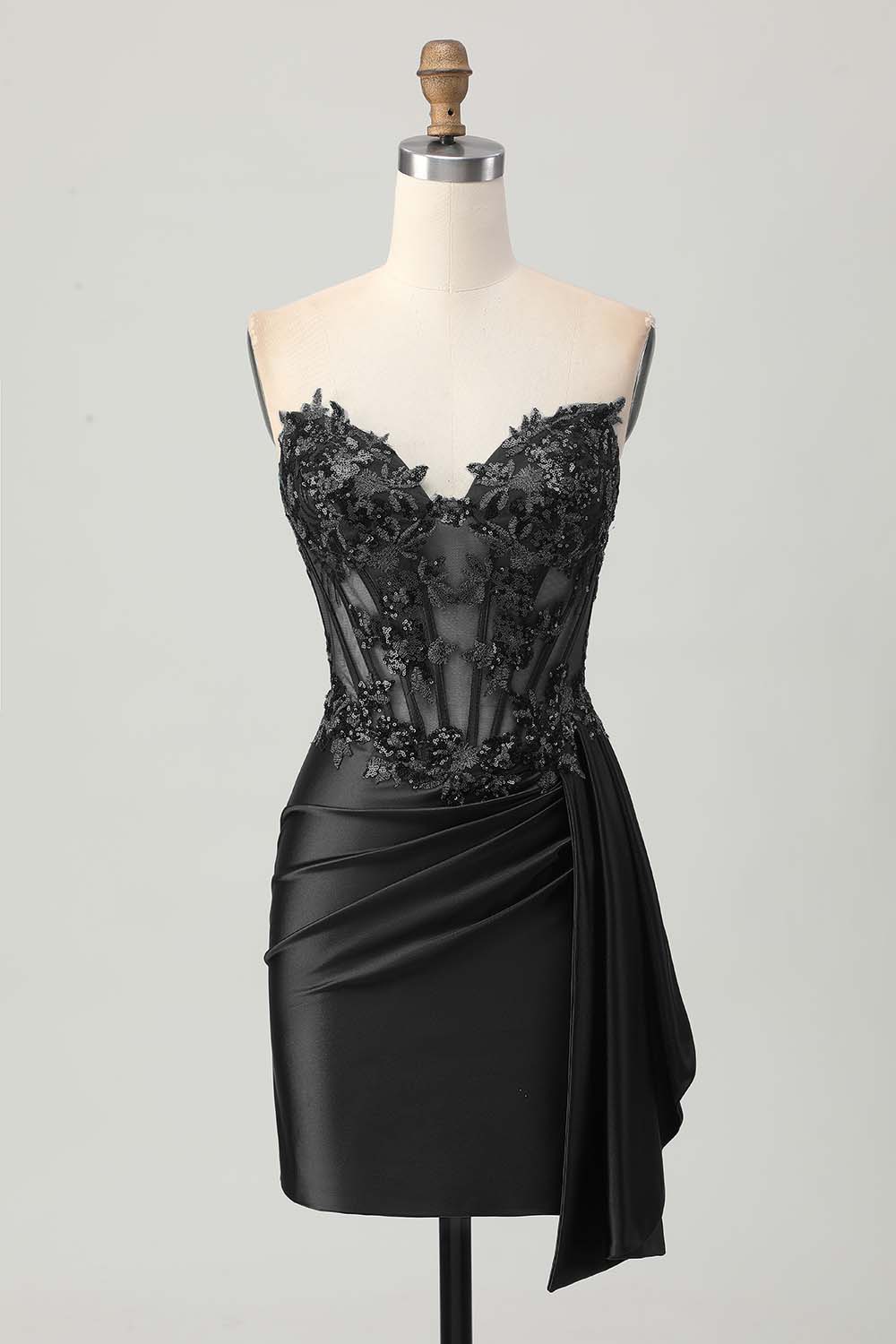 Sparkly Dark Green Strapless Corset Sequins Bodycon Cocktail Dress with Streamer