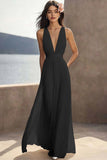 Ivory Ruched Chiffon Deep V-Neck Maxi Beach Engagement Dress