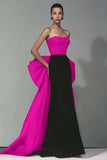 Black and Red Strapless Mermaid Long Formal Dress with Bow