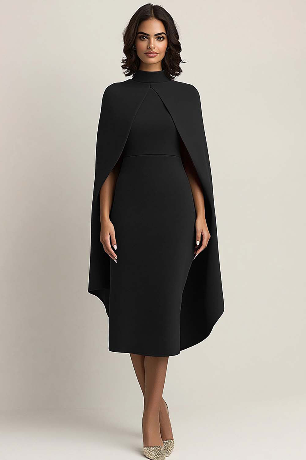 Burgundy Sheath Midi Cape Formal Dress