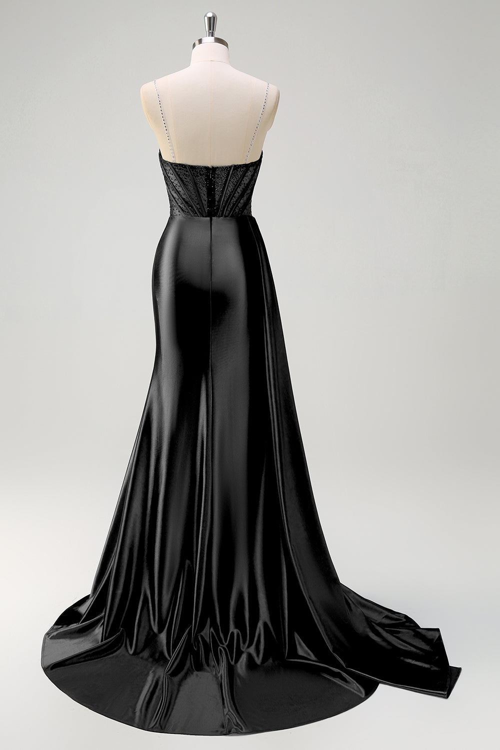Dark Green Mermaid V-Neck Watteau Train Corset Beaded Prom Dress with Slit