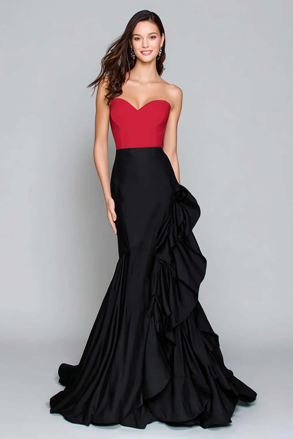 Black and White Mermaid Sweetheart Fomal Dress with Ruffles