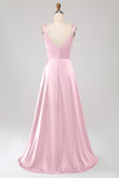Simple Dark Green Spaghetti Straps Ruched Prom Dress with Slit