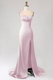 Dark Green Mermaid Spaghetti Straps Satin Prom Dress
