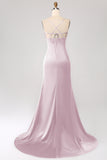 Dark Green Mermaid Spaghetti Straps Satin Prom Dress
