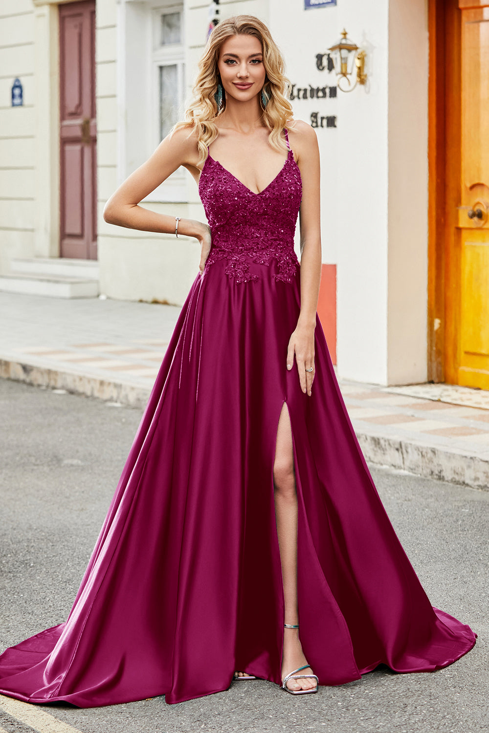 Trendy A Line Spaghetti Straps Peacock Green Long Prom Dress with Appliques