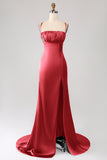 Dark Green Mermaid Spaghetti Straps Satin Prom Dress