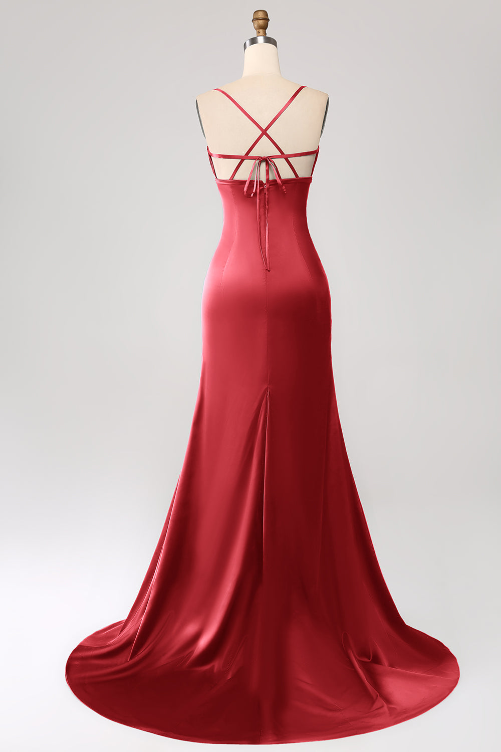 Dark Green Mermaid Spaghetti Straps Satin Prom Dress