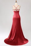 Dark Green Mermaid Spaghetti Straps Satin Prom Dress