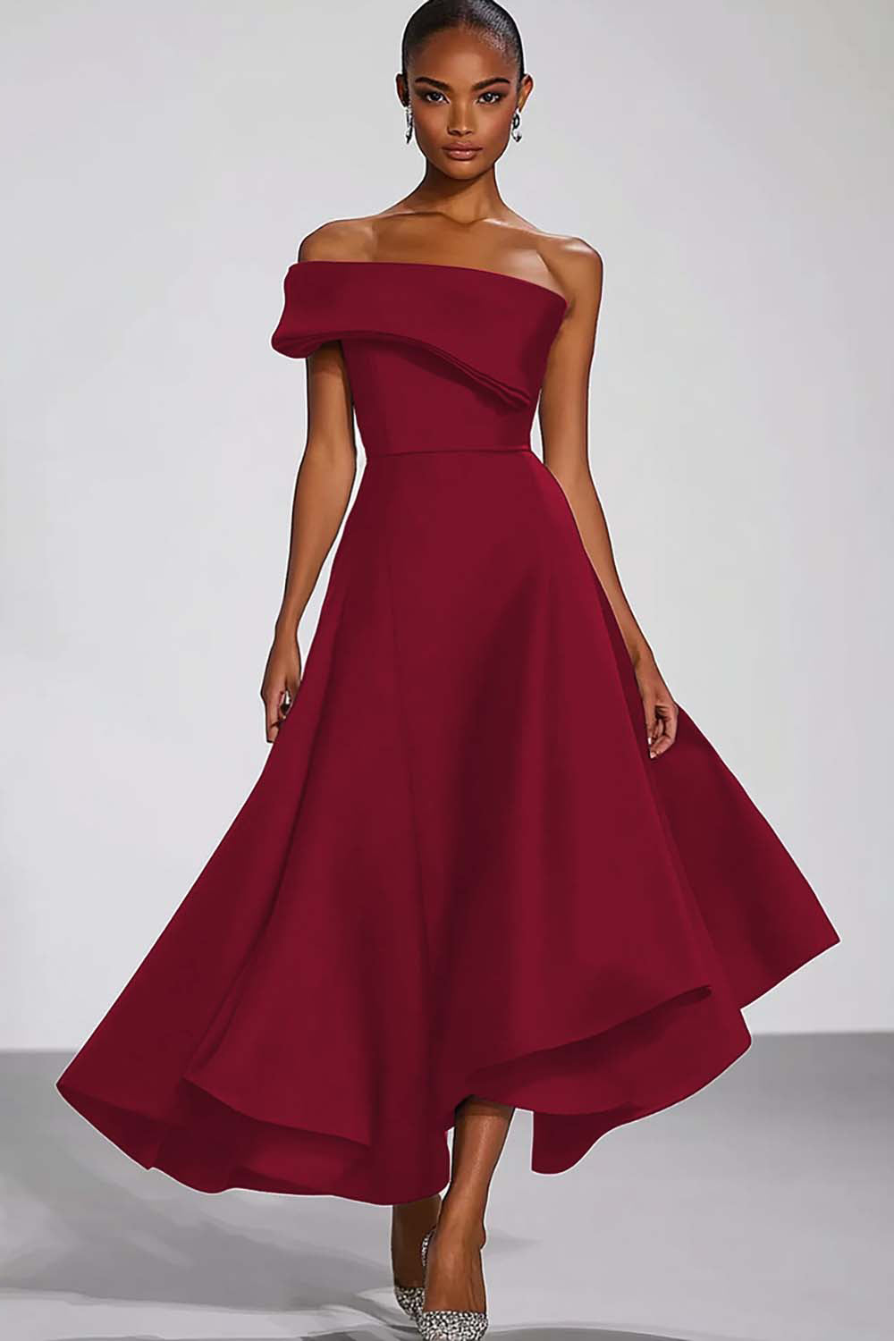One Shoulder Navy Satin Formal Dress