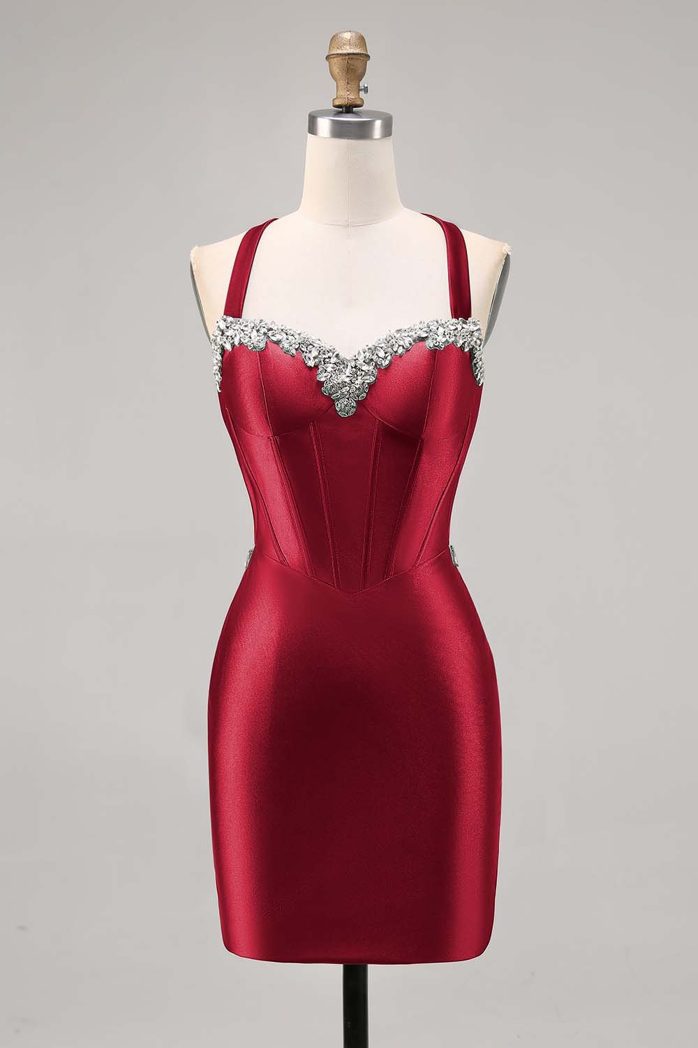 Corset Satin Bodycon Dark Green Cocktail Dress