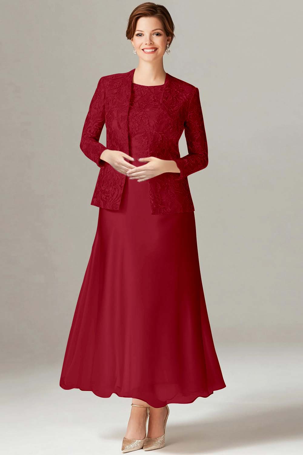 Champagne A-Line Satin 2-Piece Mother of the Bride Dress