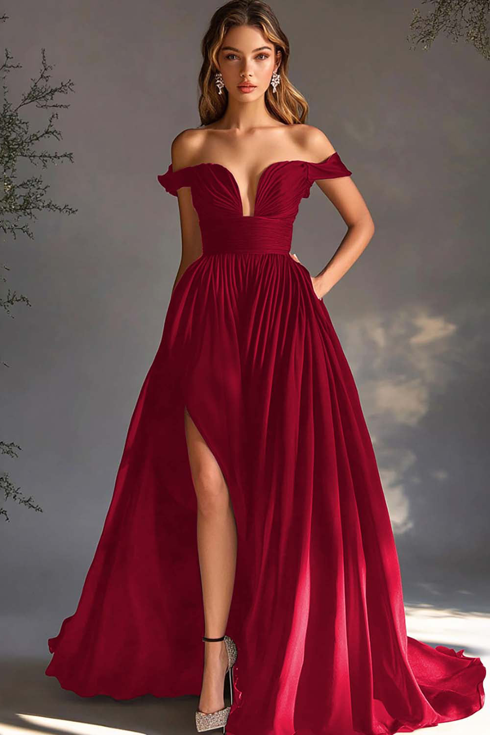 Black Off The Shoulder A Line Chiffon Prom Dress