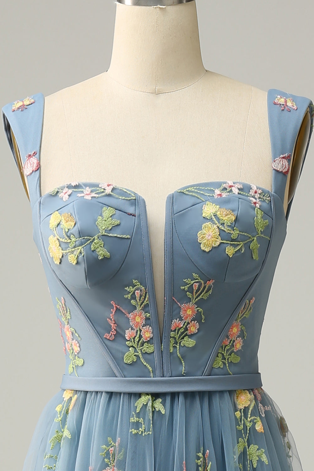 A-Line Square Neck Purple Long Prom Dress with Embroidery