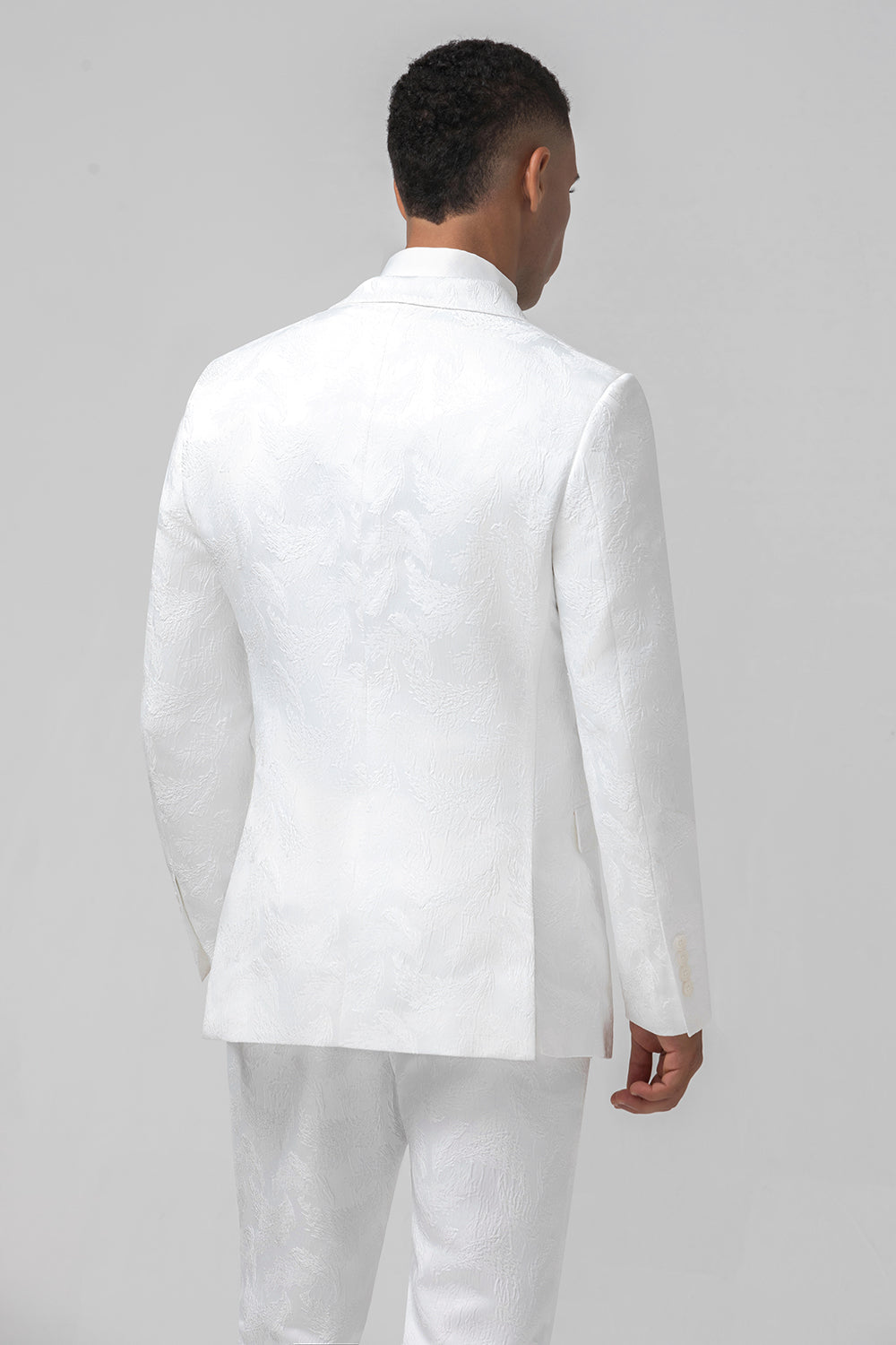 White Slim Fit Peak Lapel Jacquard Double Breasted 2 Piece Men's Suits
