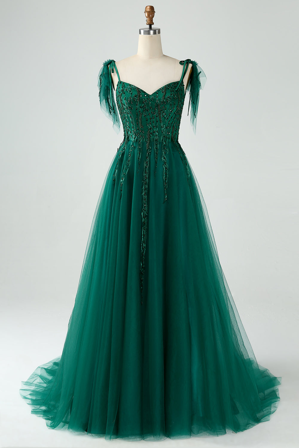 A-Line Spaghetti Straps Dark Green Prom Dress with Beading
