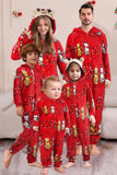 Red Long Sleeve Cat Pattern Hoooded Matching Family Pajamas