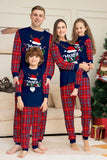 Red Navy Long Sleeve Plaid Pants Christmas Pajamas Set