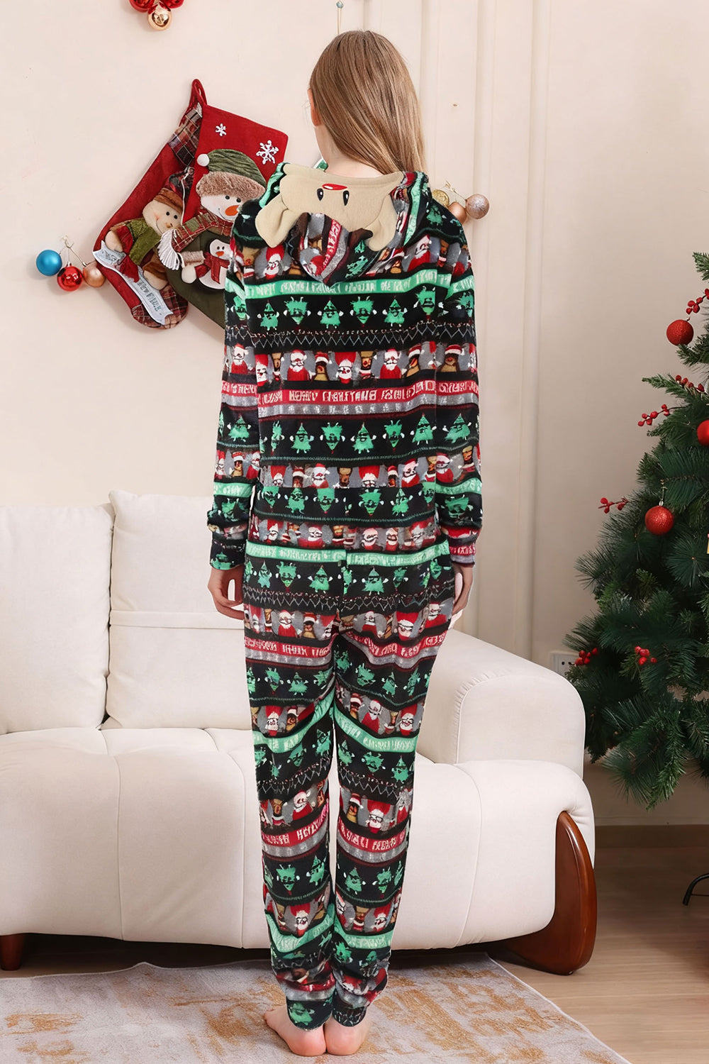 Black One Piece Christmas Tree Pattern Matching Family Pajamas
