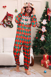 Green Red One Piece Snowflake Printed Plaid Matching Family Pajamas
