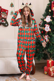 Green Red One Piece Snowflake Printed Plaid Matching Family Pajamas