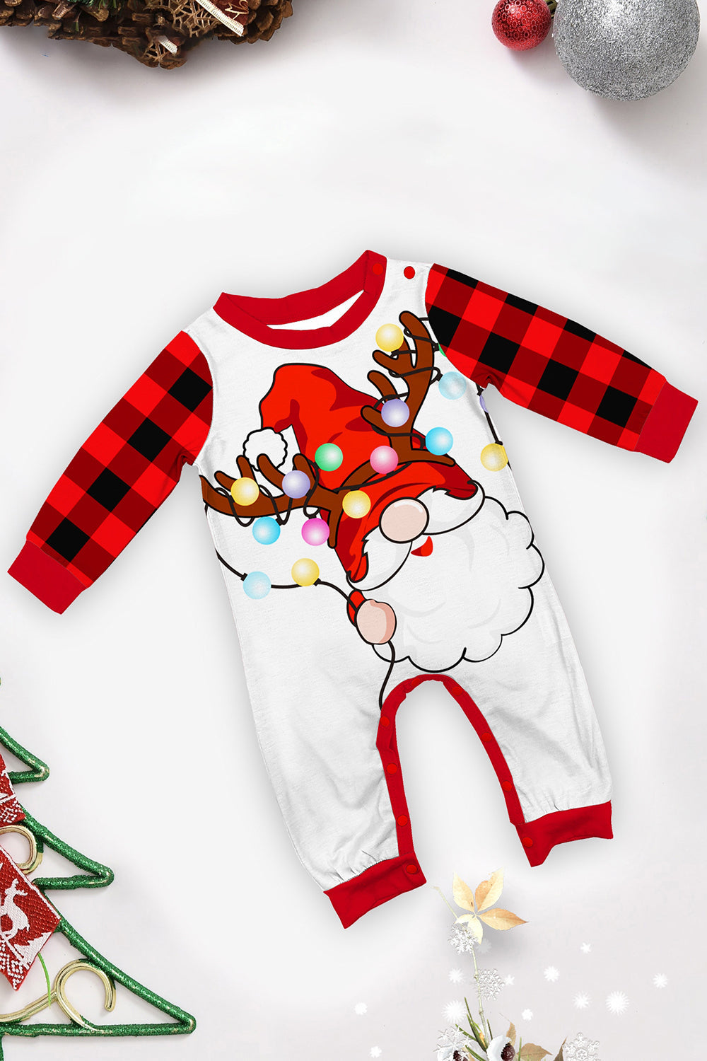 Black Red Long Sleeve Plaid Pants Christmas Pajamas Set