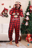 Red One Piece Deer Printed Plaid Matching Family Pajamas