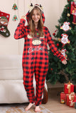 Red One Piece Deer Printed Plaid Matching Family Pajamas