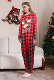 Red One Piece Deer Printed Plaid Matching Family Pajamas