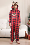 Red One Piece Deer Printed Plaid Matching Family Pajamas
