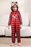 Red One Piece Deer Printed Plaid Matching Family Pajamas