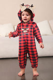 Red One Piece Deer Printed Plaid Matching Family Pajamas