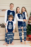 Dark Blue Long Sleeve Striped Pants Printed Christmas Pajamas Set
