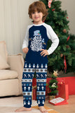 Dark Blue Long Sleeve Striped Pants Printed Christmas Pajamas Set