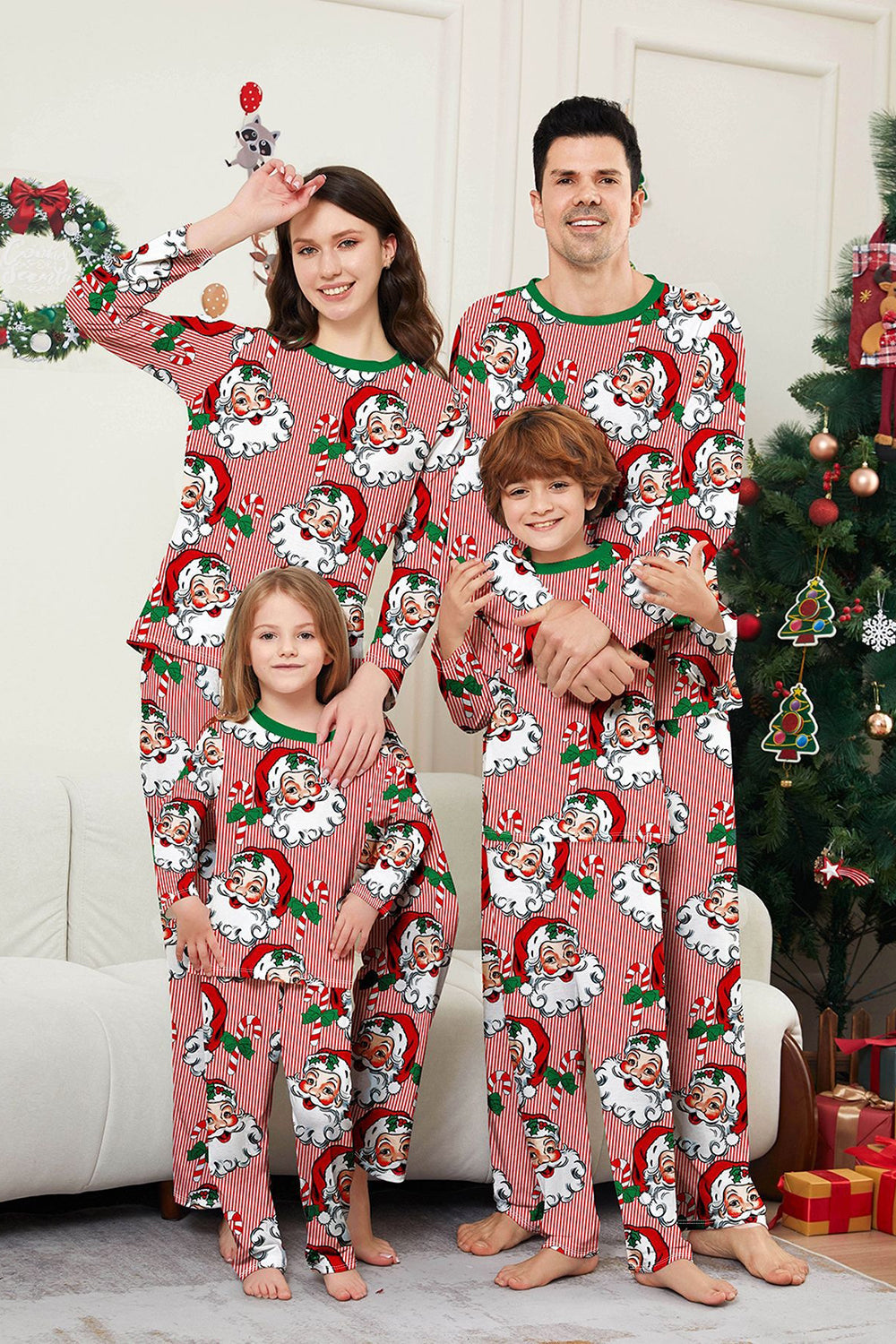 Red Striped Long Sleeve Printed Christmas Pajamas Set