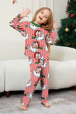 Red Striped Long Sleeve Printed Christmas Pajamas Set
