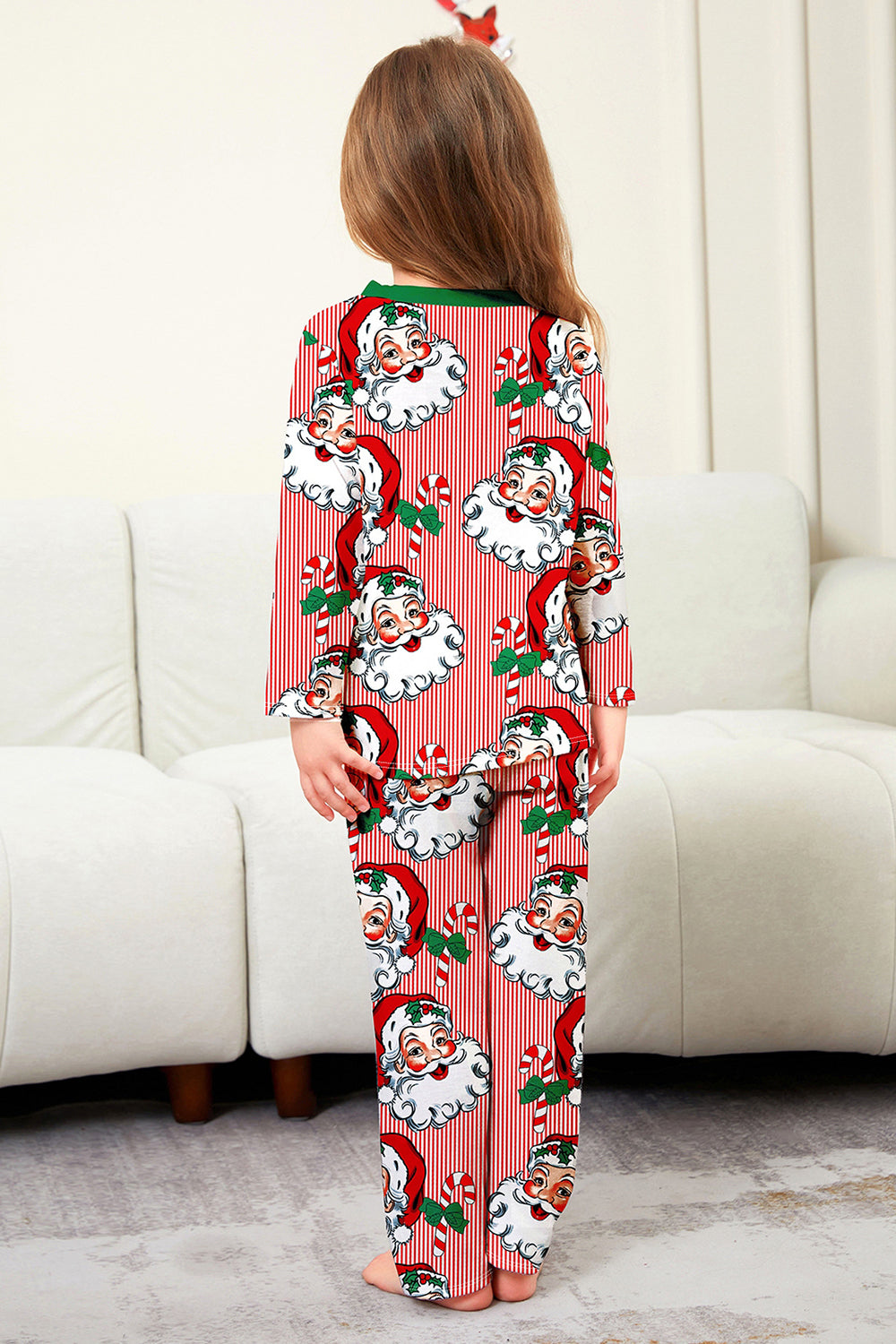Red Striped Long Sleeve Printed Christmas Pajamas Set
