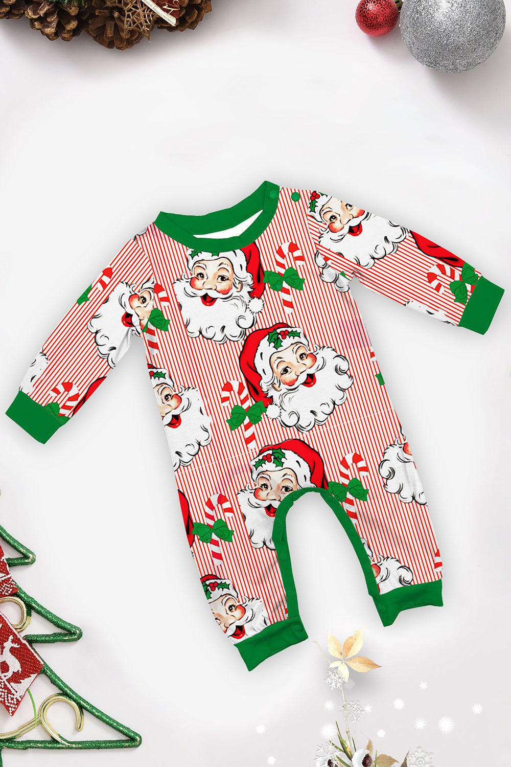 Red Striped Long Sleeve Printed Christmas Pajamas Set