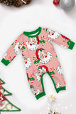 Red Striped Long Sleeve Printed Christmas Pajamas Set