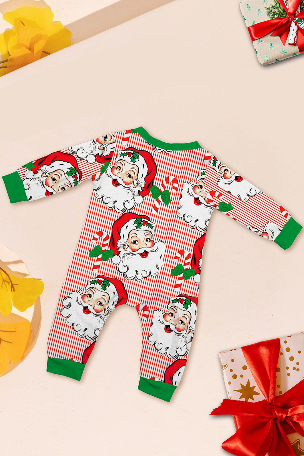 Red Striped Long Sleeve Printed Christmas Pajamas Set