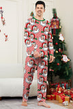 Red Striped Long Sleeve Printed Christmas Pajamas Set