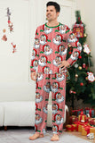 Red Striped Long Sleeve Printed Christmas Pajamas Set