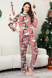 Red Striped Long Sleeve Printed Christmas Pajamas Set