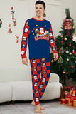 Dark Blue Plaid Pants Printed Long Sleeve Christmas Pajamas Set