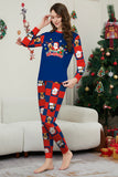 Dark Blue Plaid Pants Printed Long Sleeve Christmas Pajamas Set